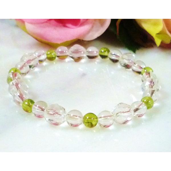 296 天然石 パワーストーン ブレスレット 8月誕生石 ペリドット スターカットクリスタル