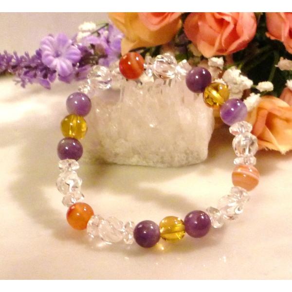 301 天然石 ブレスレットアメジスト シトリン サードニクス　