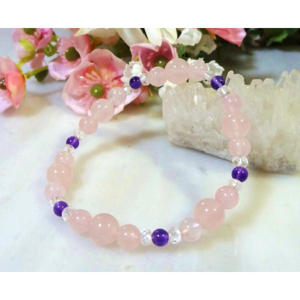 305 天然石 パワーストーン ブレスレット ローズクォーツ アメジスト
