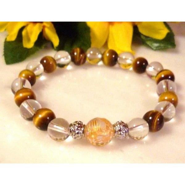 374 天然石 パワーストーン ブレスレット 五爪の龍 水晶 タイガーアイ