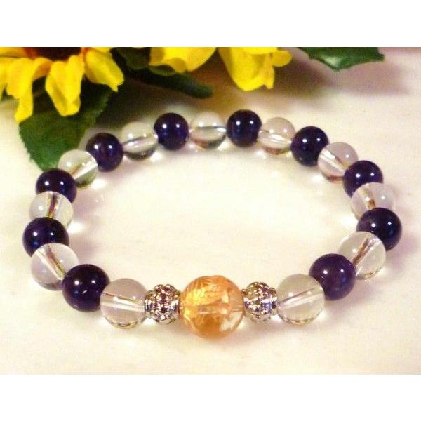 380 天然石 パワーストーン ブレスレット 五爪の龍  水晶 アメジスト