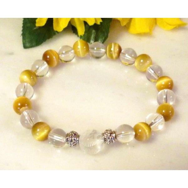 381 天然石 パワーストーン ブレスレット 五爪の龍 水晶 ゴールドタイガーアイ