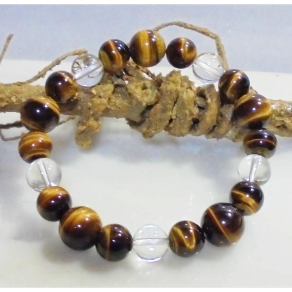 386 天然石 ブレスレット 大きいサイズ LL 18cm タイガーアイ クリスタル