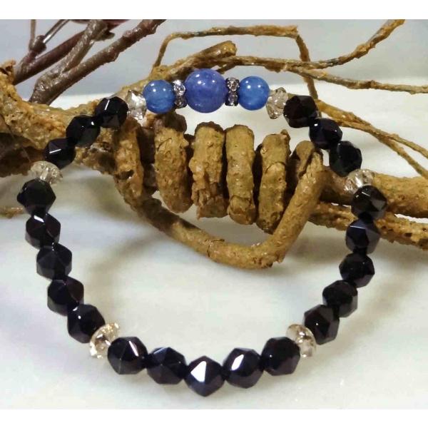 400 天然石 パワーストーン ブレスレット 宝石質ブラックスピネル タンザナイト カイアナイト