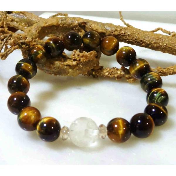 404 天然石 パワーストーン ブレスレット 五爪龍彫水晶 ツートンタイガーアイ