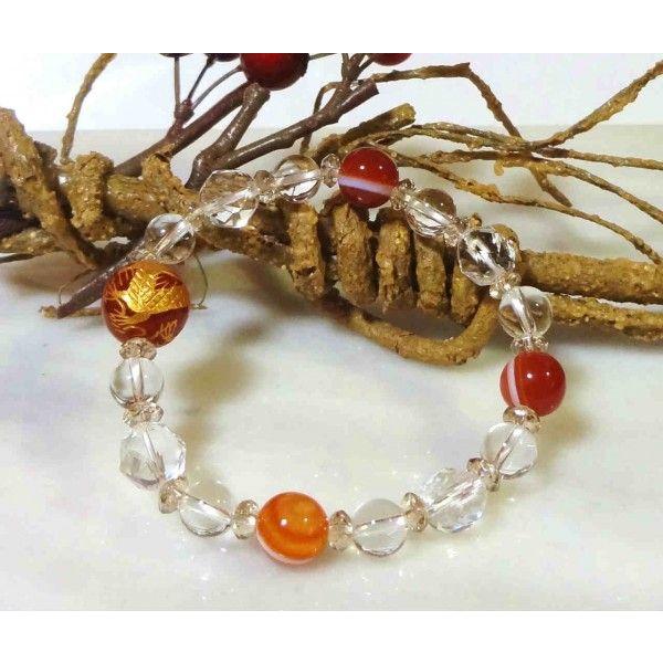 411 天然石 パワーストーン ブレスレット 五爪龍彫 瑪瑙 赤天眼石 水晶　