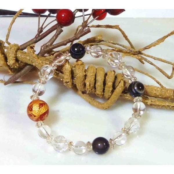 天然石 パワーストーン ブレスレット 五爪龍彫 瑪瑙 天眼石　412