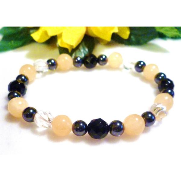 天然石 パワーストーン ブレスレット アラゴナイト ヘマタイト ブラックオニキス クリスタル　413