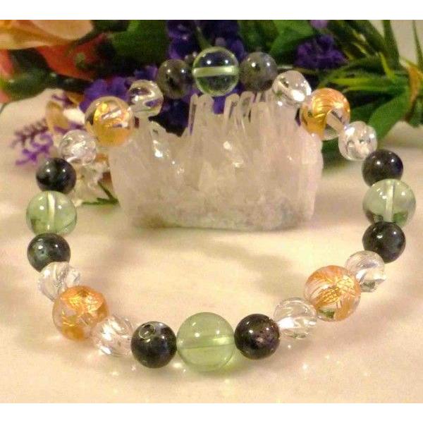 415 天然石 ブレスレット 四神彫 水晶 フローライト ラルビカイト