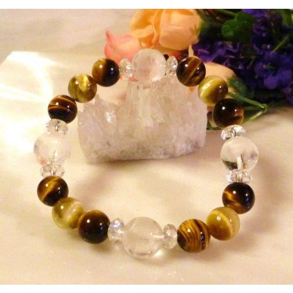 416 天然石 パワーストーン ブレスレット 四神彫 水晶 ゴールドタイガーアイ タイガーアイ　