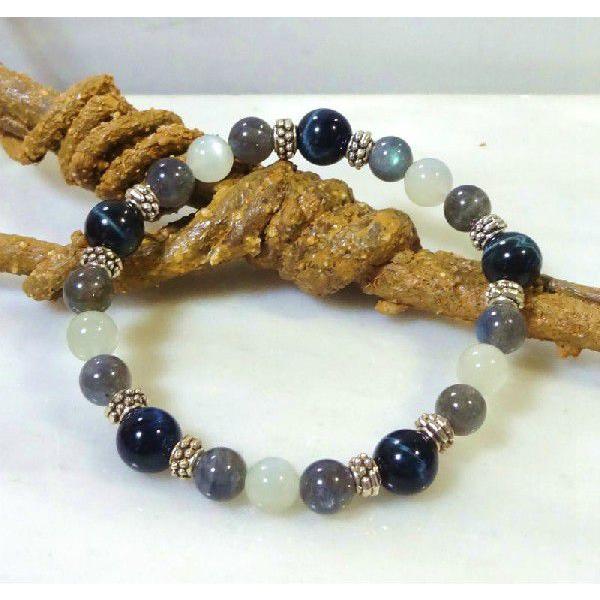 天然石 パワーストーン ブレスレット ラブラドライト/シルバームーンストーン/ホークスアイ  436