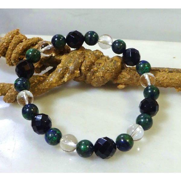 天然石 パワーストーン ブレスレット アズライト 藍銅鉱/ブラックオニキス 黒瑪瑙/クリスタル水晶 ...