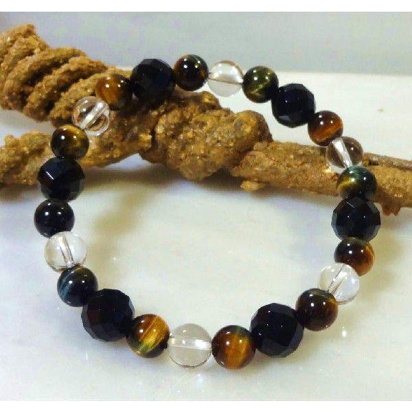 天然石 パワーストーン ブレスレット ツートンタイガーアイ/ブラックオニキス/クリスタル　439