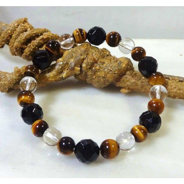 天然石 パワーストーン ブレスレット タイガーアイ/ブラックオニキス/クリスタル　441