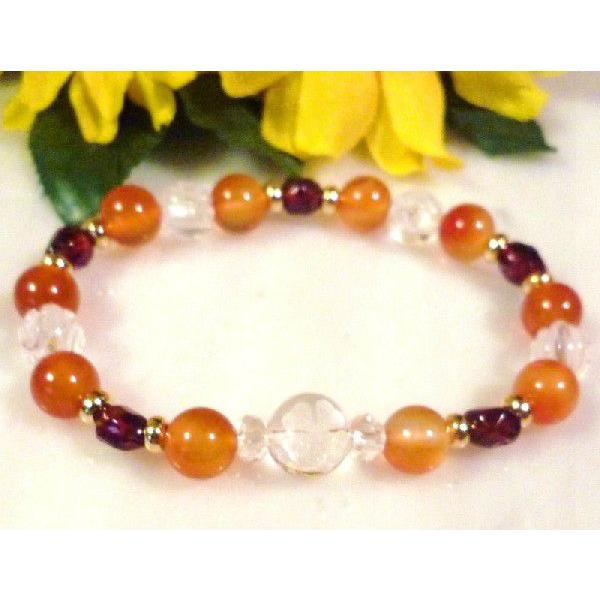 450 天然石 パワーストーン ブレスレット 四葉のクローバー カーネリアン レッドガーネツト