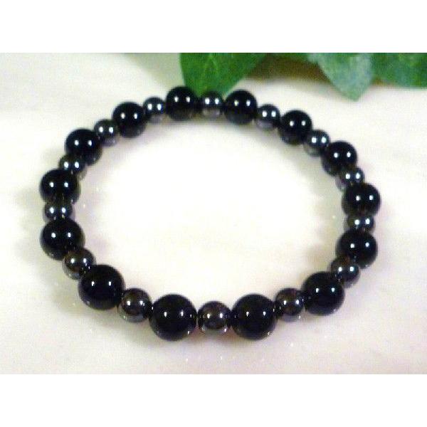 天然石 パワーストーン ブレスレット 有磁気ヘマタイト/ブラックオニキス　466