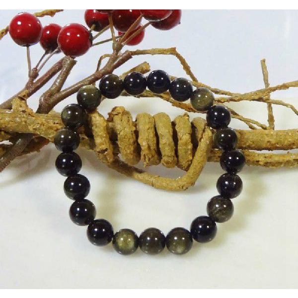 467 天然石 パワーストーン ブレスレット ゴールデンシャイン オブシディアン AAA 8mm球