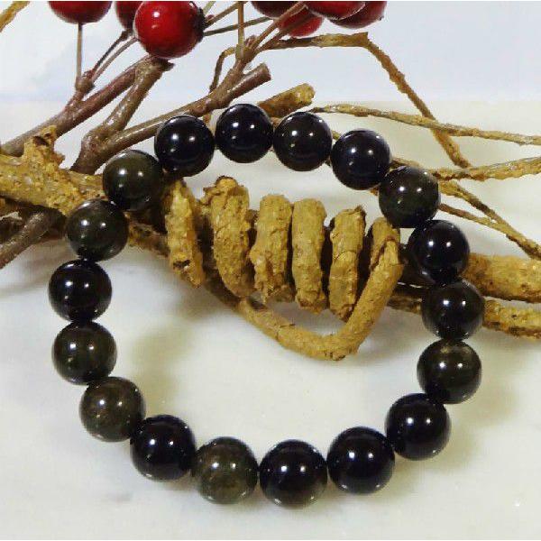 468 天然石 パワーストーン ブレスレット ゴールデンシャイン オブシディアン 黒曜石 AAA　1...