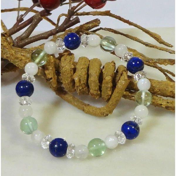 天然石 パワーストーン ブレスレット グリーンフローライト/ラピスラズリ/レインボームーンストーン　...