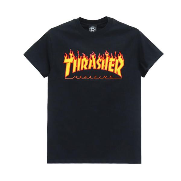 THRASHER T-SHIRT スラッシャー Ｔシャツ FLAME LOGO BLACK（US企画...