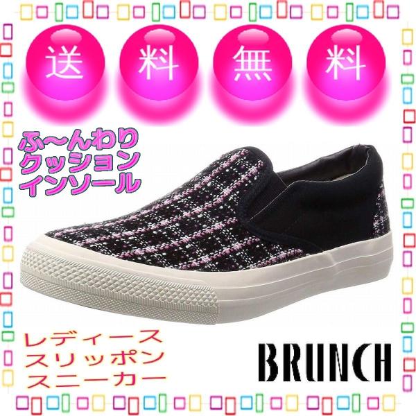 紫 チェック柄 23cm ふんわり レディーススリッポンシューズ カジュアルスニーカー サイドゴア ...