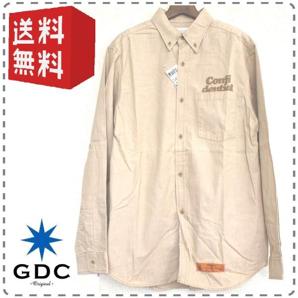 メンズLサイズ ベージュ 日本製 シャンブレー長袖ボタンダウンシャツ 綿100% GDC ジーディー...
