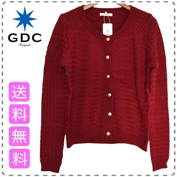 フリーサイズ レッド 日本製 ウール100% 長袖 バスケットニットカーディガン 金ボタン GDC ...
