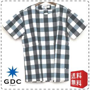 GDC ジーディーシー 日本製 半袖丸首シャツ チェック柄 綿100% 男女兼用 ユニセックス メンズMサイズ グリーン 送料無料 A305