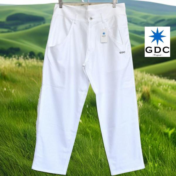 メンズXLサイズ 白 日本製 ハイライズクールニットパンツ クロップドパンツ コットン GDCジーデ...