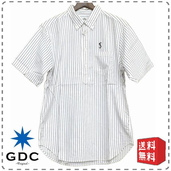 M 白×黒 日本製 半袖ストライプボタンダウンシャツ GDC ジーディーシー SAT アメカジ ヴィ...