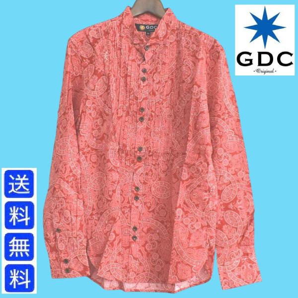 メンズ46サイズ 赤 日本製 長袖シャツ ペイズリー柄 ドレスシャツ GDC ジーディーシー 綿10...