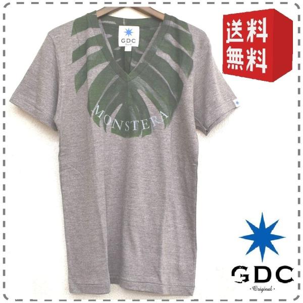 男女兼用 ユニセックス メンズMサイズ 茶 GDC ジーディーシー 半袖Ｖネック プリントTシャツ ...
