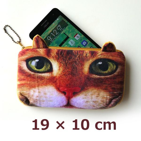 3Dリアル猫ポーチ スマホも入る横長タイプ! 耳が立体的なかわいいネコ型ポーチ ペンケース、化粧ポー...