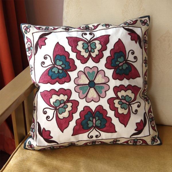 北欧風デザイン刺繍クッションカバー45×45 蝶柄 バタフライ