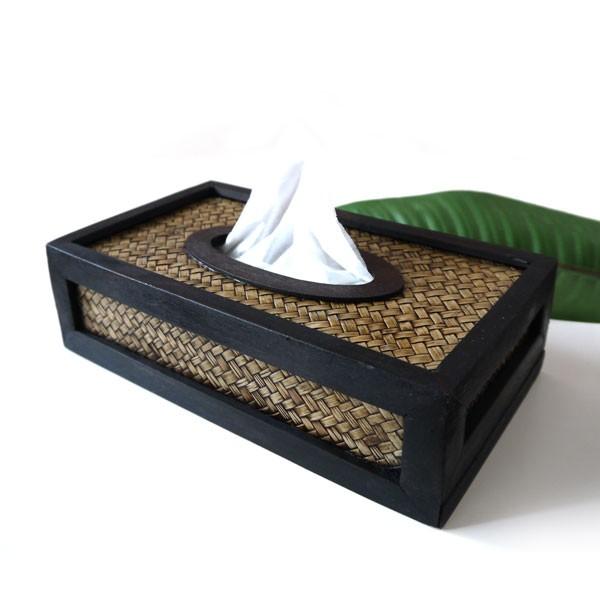 ティッシュケース バンブー×ウッド / ナチュラルアジアンインテリア 手軽にお部屋をリゾート風に変身...