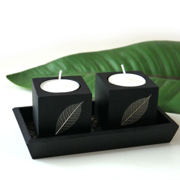 マンゴーの木からつくられたキャンドルホルダー リーフ（葉） / ナチュラルアジアンインテリア 引っ越...