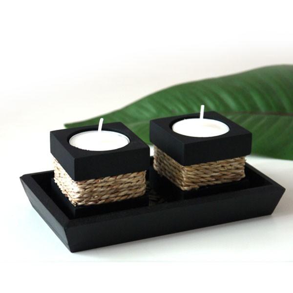 マンゴーの木からつくられたキャンドルホルダー ロープ（縄） / ナチュラルアジアンインテリア 引っ越...