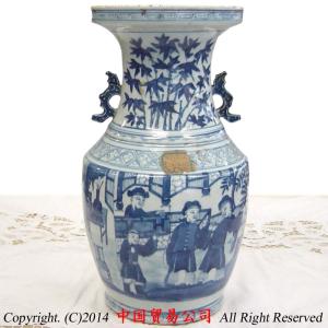 中国美術  青花山水花鳥紋六方扁瓶 景徳鎮 陶磁器 装飾品 工芸品 美術品 置物 中国美術 青花山水花鳥紋六方扁瓶 景徳鎮 陶磁器 装飾品 工芸品