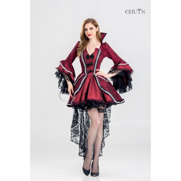 女王コスプレハロウィン衣装 クリスマスレースドレスコスプレドレスミニ女王コスプレ皇后ドレス魔女 精霊...