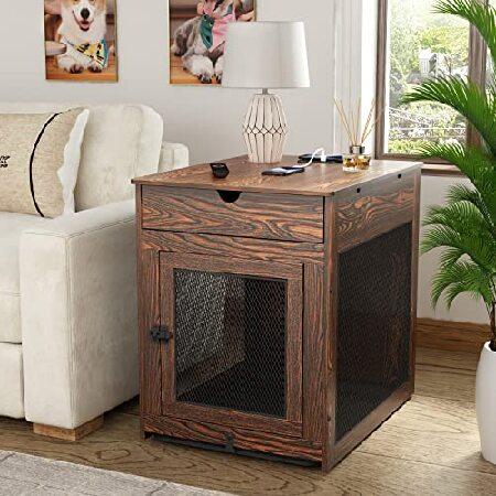 特別価格Piskyet Wooden Dog Crate with Storage Drawer＆P...