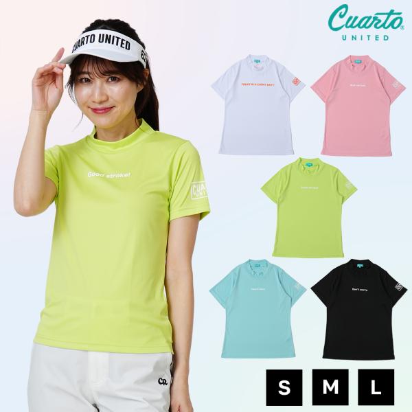 モックネックシャツ 半袖 スムースカットソー メッセージロゴ レディース クアルトユナイテッド ゴル...
