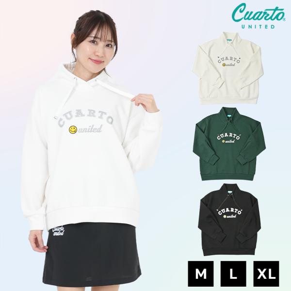 スタンドネックスウェット ダンボール フロッキープリント スマイルロゴ レディース クアルトユナイテ...