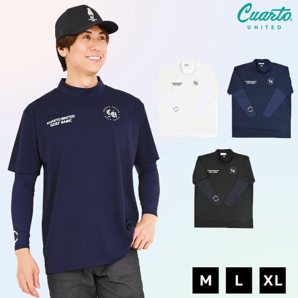 モックネック 半袖カットソー 長袖インナー付き 鹿の子 ストレッチ フロントロゴ メンズ クアルトユ...