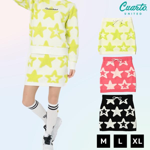 ニットスカート パイルジャカード 星柄 ドロスト付き レディース クアルトユナイテッド ゴルフウェア...