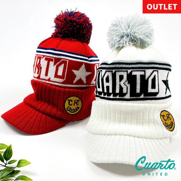 キャスケット ニット ボンボン スマイルワッペン ラウンドロゴ クアルトユナイテッド ゴルフググッズ...