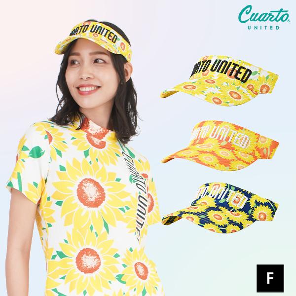 サンバイザー 総柄 ひまわり柄 刺繍 フロントロゴ クアルトユナイテッド ゴルフグッズ 帽子 アウト...