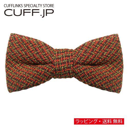 蝶ネクタイ テラコッタ オレンジ ツイード調 千鳥格子 チェック ボウタイ 簡易装着 簡単 パーティ...