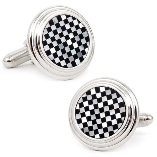 カフス カフスボタン オニキス マザーオブパール チェック カフリンクス Ox &amp; Bull Tra...