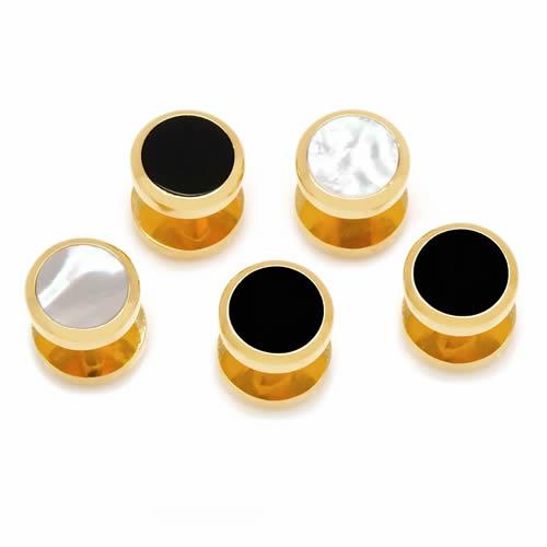 スタッドボタン ゴールド オニキス マザーオブパール 白蝶貝 ダブルサイド Ox &amp; Bull Tr...