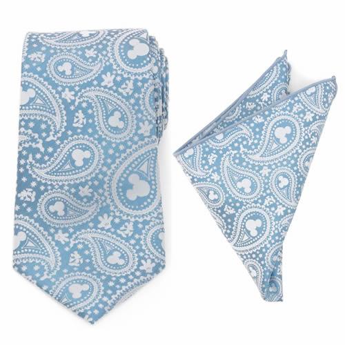 Disney ミッキー ティール ペイズリー ネクタイ ポケットチーフ セット